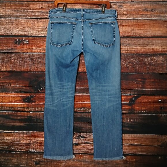 Rag & Bone Jeans Size 29 Dre Low Rise Slim Boyfriend Raw Hem Crop Blue Denim - Picture 3 of 10